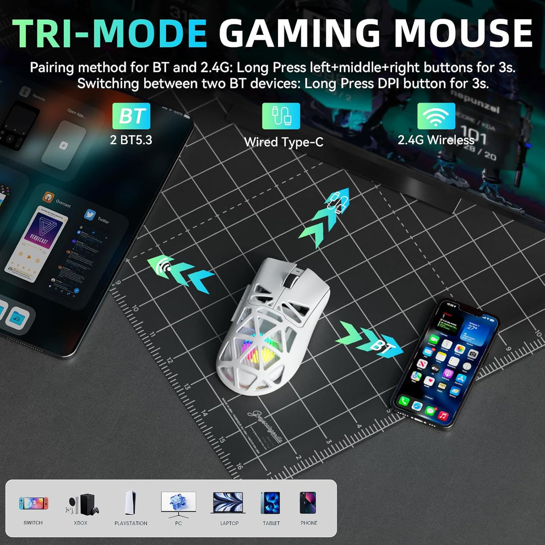 AULA SC620 Kabellose Gaming Maus,BT5.0/2.4G/USB-C,mit PixArt PAW3311-Sensor,12000DPI,8KHz,Feuertaste