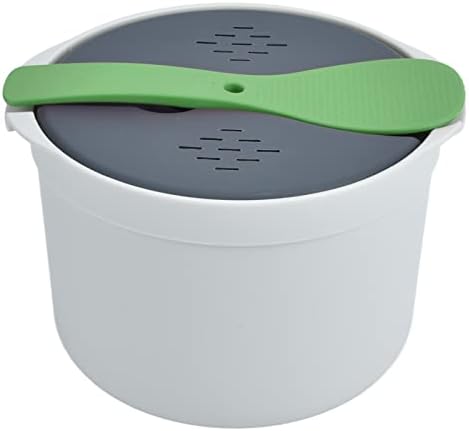 Cocoarm 2L Mikrowellen-Reiskocher-Set, Lebensmittelechtes PP-Material, Reislöffel-Deckelsieb, Dampft