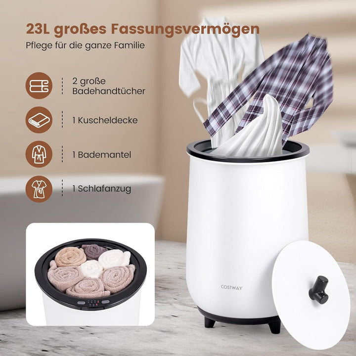 COSTWAY 23L Handtuchwärmer elektrisch, Handtuchtrockner mit 3 Heizstufen, 20/40/60/90-Minuten-Timer,
