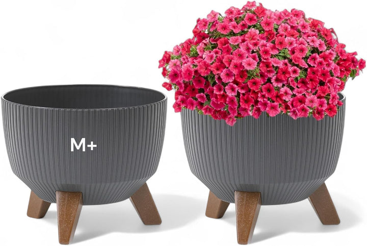 MELTOM Blumentopf Schale mit Füssen Einsatz Kräutertopf Übertopf Pflanzschale Eco Recycled Anthrazit