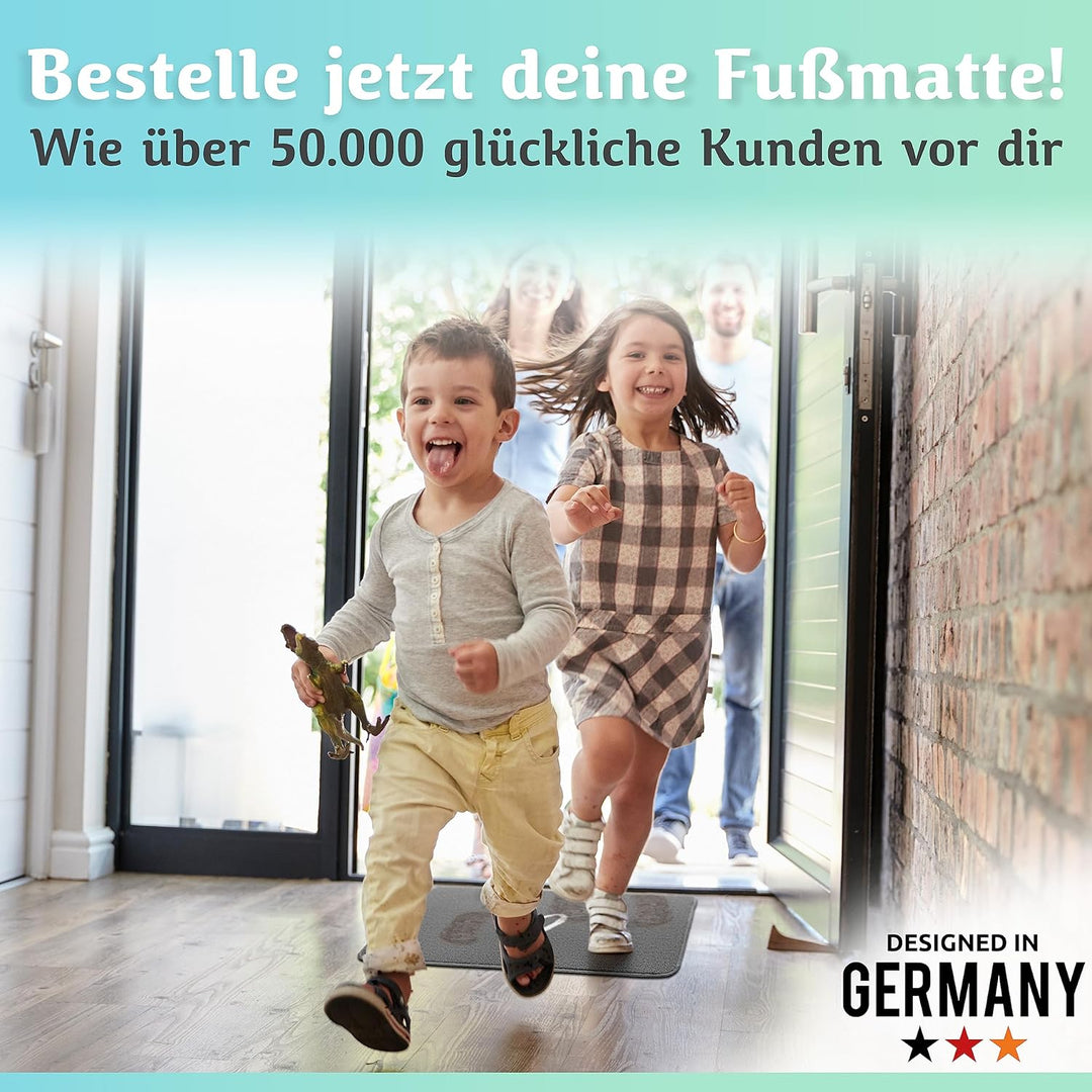 Bodenständig Fussmatte innen [waschmaschinenfest] in Perfekter Grösse für die Haustür. Fussmatte gra