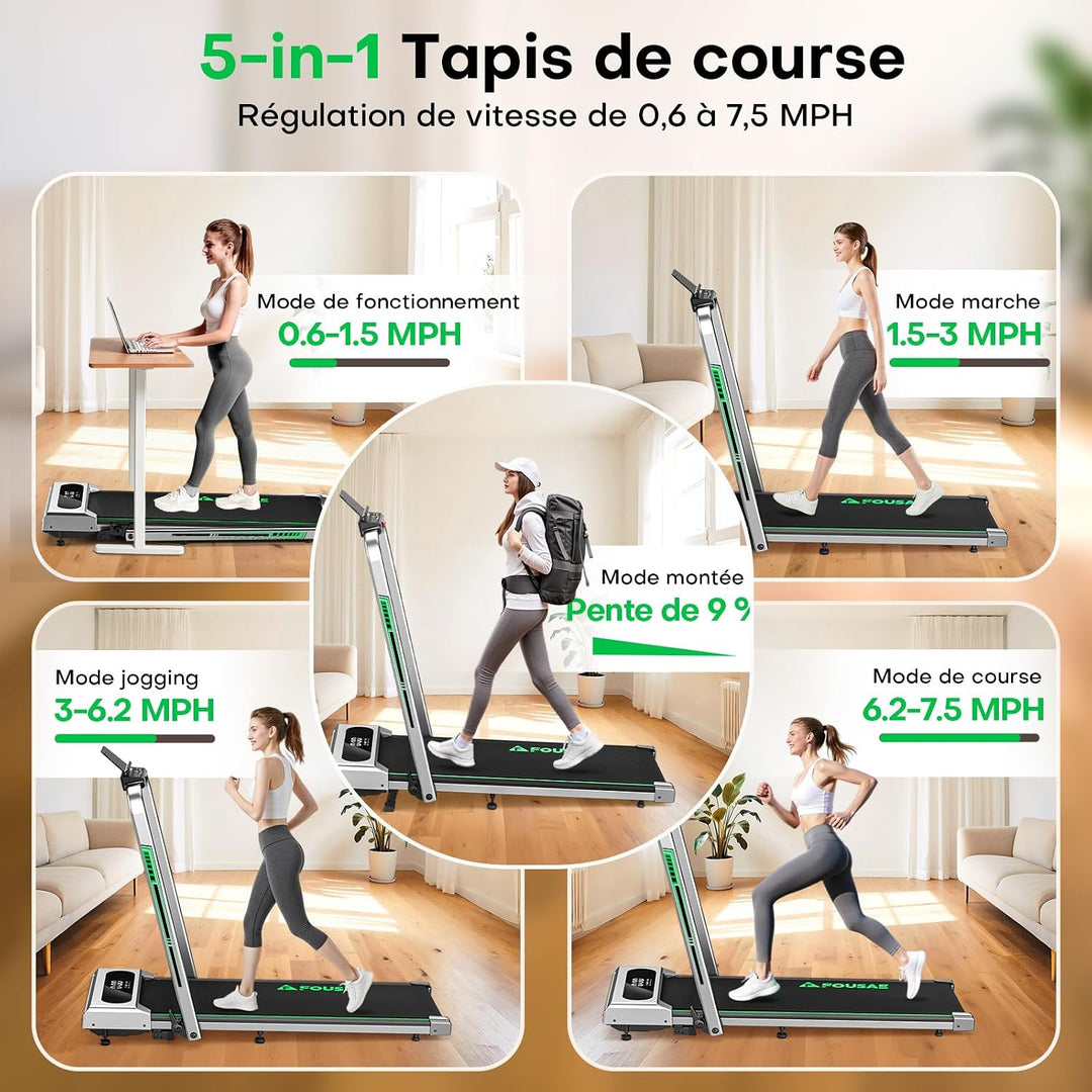 Laufband für Zuhause, 5 in 1 Walking Pad, 12km/h Klappbar Laufband mit 9% Steigung, 2.75HP Walking M