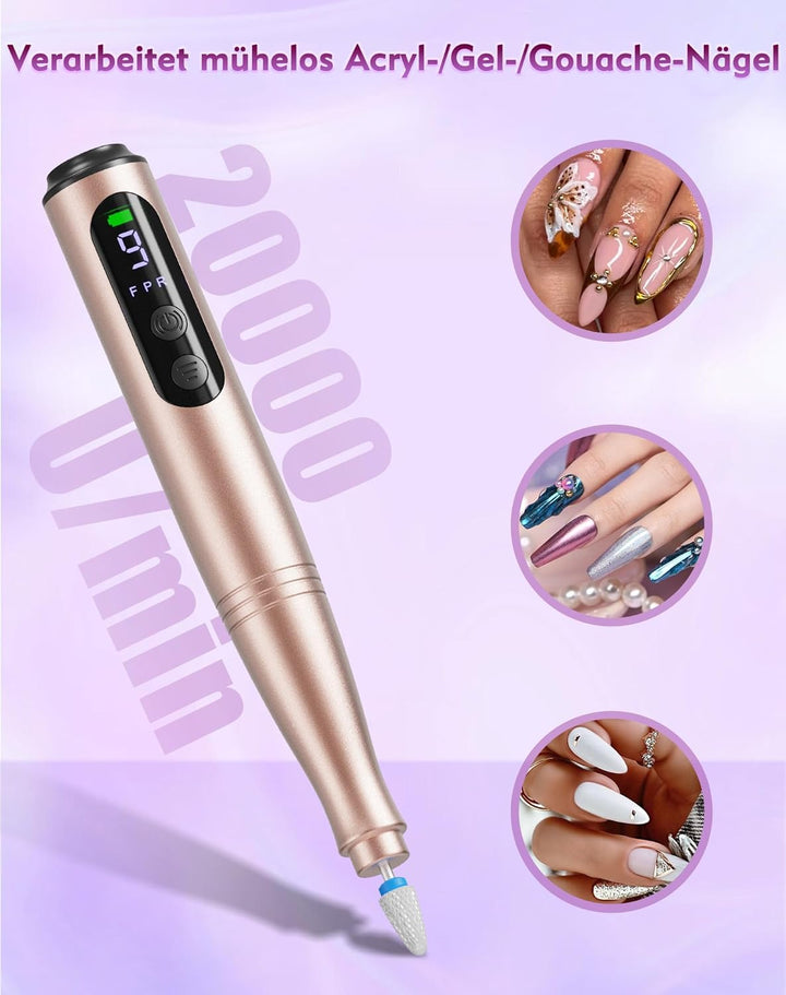 Nagelfräser Set Elektrisch mit LCD Display für Gelnägel, Acrylnägel Gold, Gold