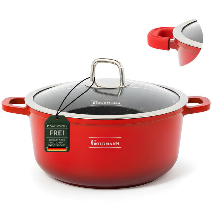 GOLDMANN Kochtopf 32 cm, 10 L, Antihaft, Induktion &amp; Deckel Rot 9.9 Liter, Rot 9.9 Liter