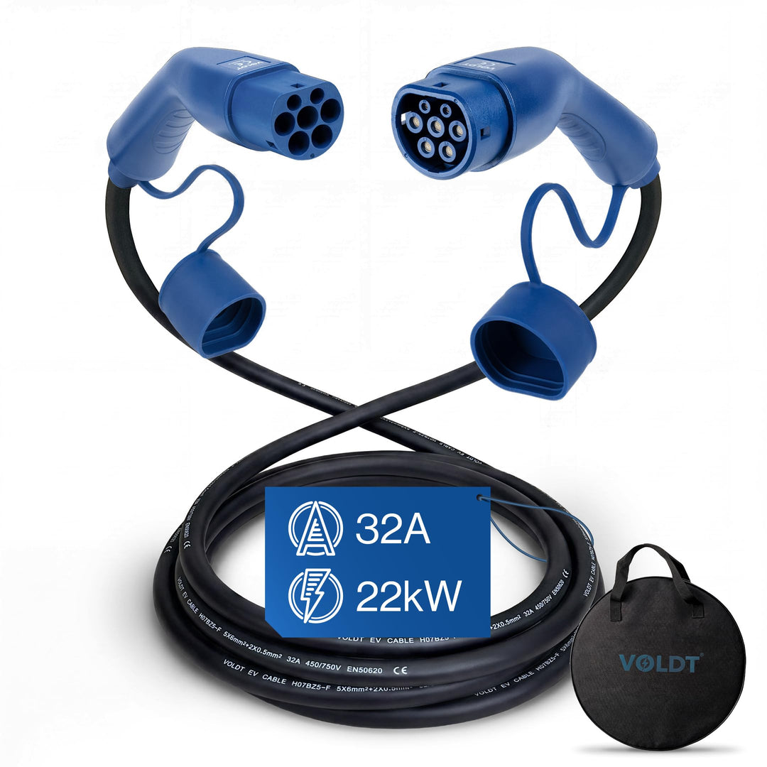 VOLDT Typ 2 Ladekabel 22 kW 32A, 3-phasig für EV Elektroautos PHEV, Typ 2 zu typ 2 Modus 3 Ladekabel