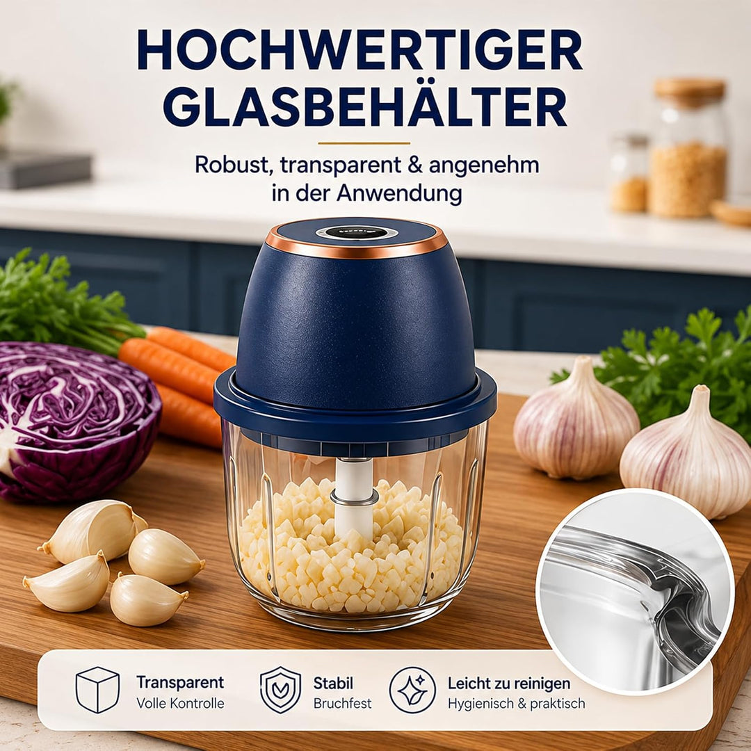 Elektrischer Zerkleinerer 350ml, USB-C, 6 Klingen für Fleisch &amp; Gemüse