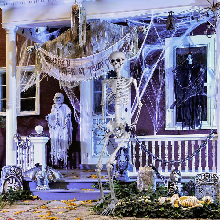Halloween Plastikskelett, 240cm Ganzkörper Skelett mit beweglichen Gelenken für Halloween Innen Gart