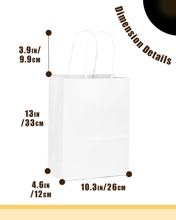 Gcardist 100-Packs weisse Geschenk-Taschen mit Griffen Bulk 13"x10.3"x4.6" grosse Grösse Papiertüten
