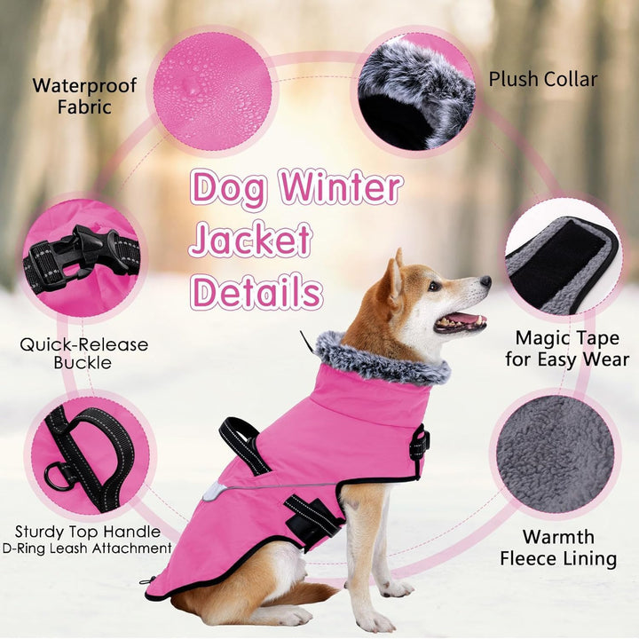 LIANZIMAU Wasserdichter Hundemantel mit Geschirr Wintermantel Hundepullover Fleece Reflektierende Hu