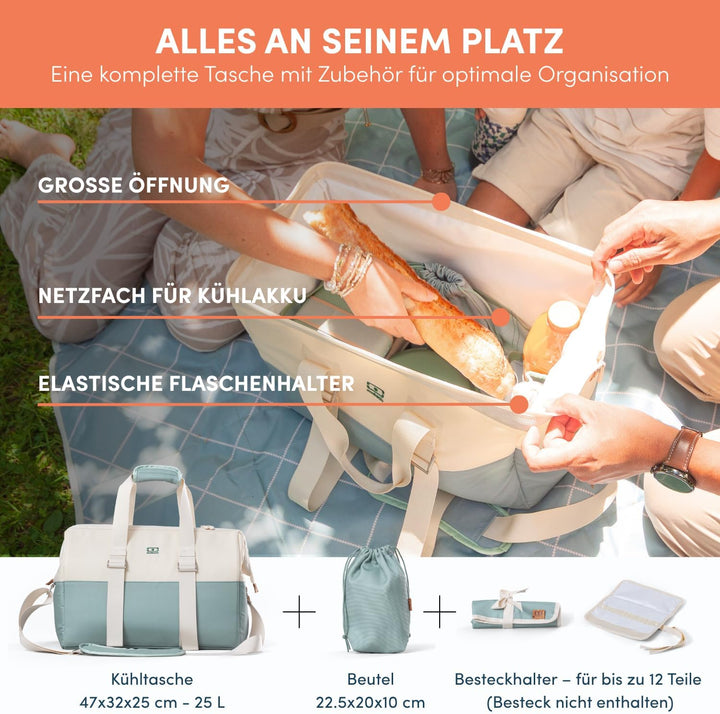 monbento – 25-Liter-Isoliertasche + wasserdichte Tischdecke – Ideal für Picknicks – Grün