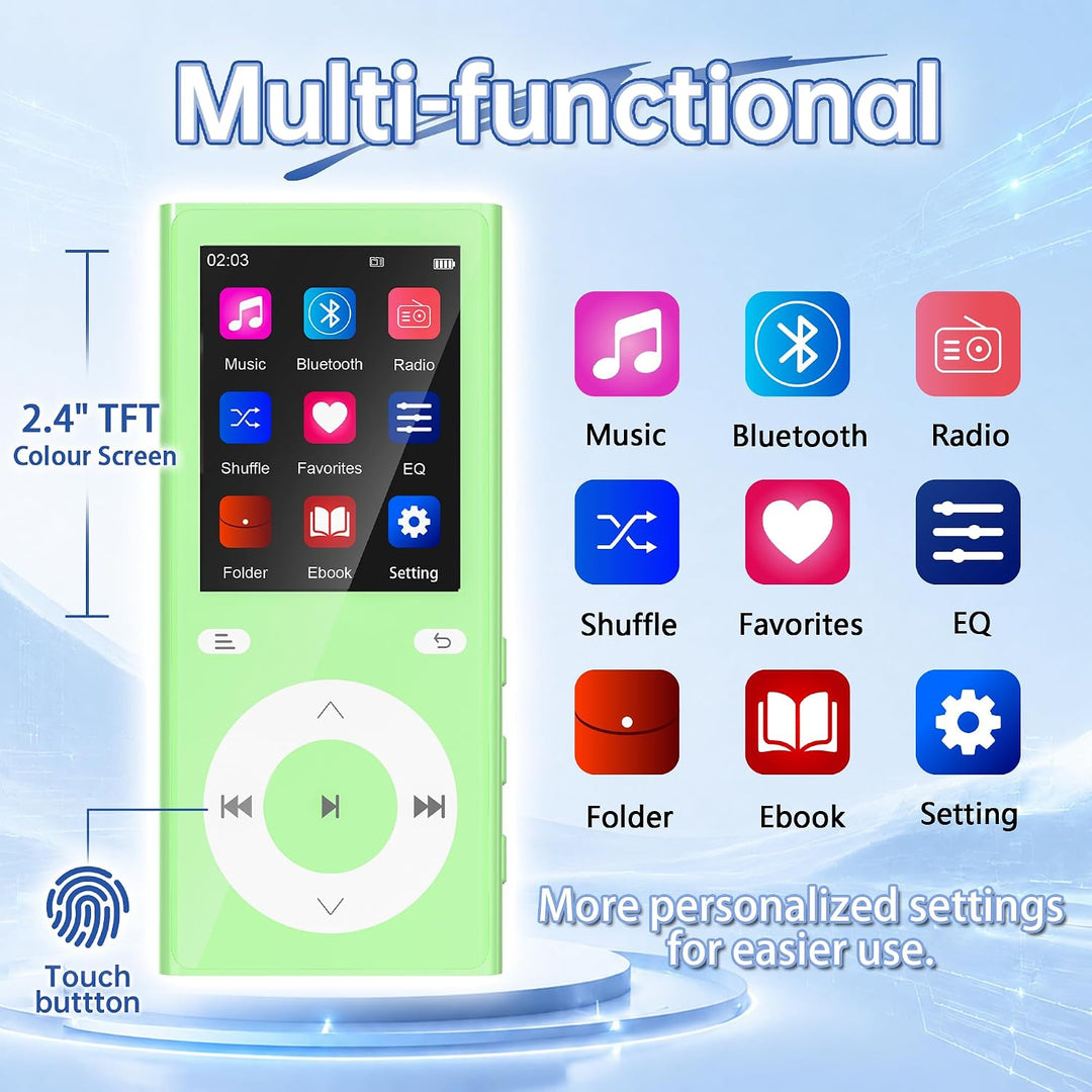 90GB MP3 Player Bluetooth 5.3, Musik Player 2 TF-Kartensteckplätzen