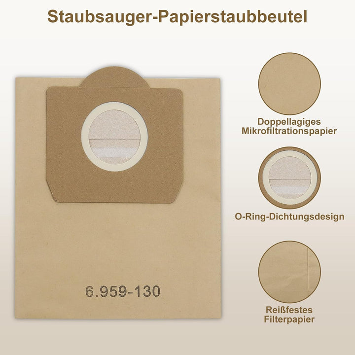 Fishoney 12 Stück WD3 Staubsaugerbeutel für Kärcher 6.959-130.0, Papier filterbeutel für WD3 1629 MV