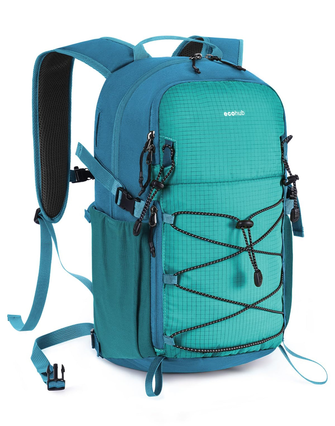 ECOHUB Leichter Atmungsaktiver Wanderrucksack mit Vielen Fächern aus PET Blaugrun, Blaugrun