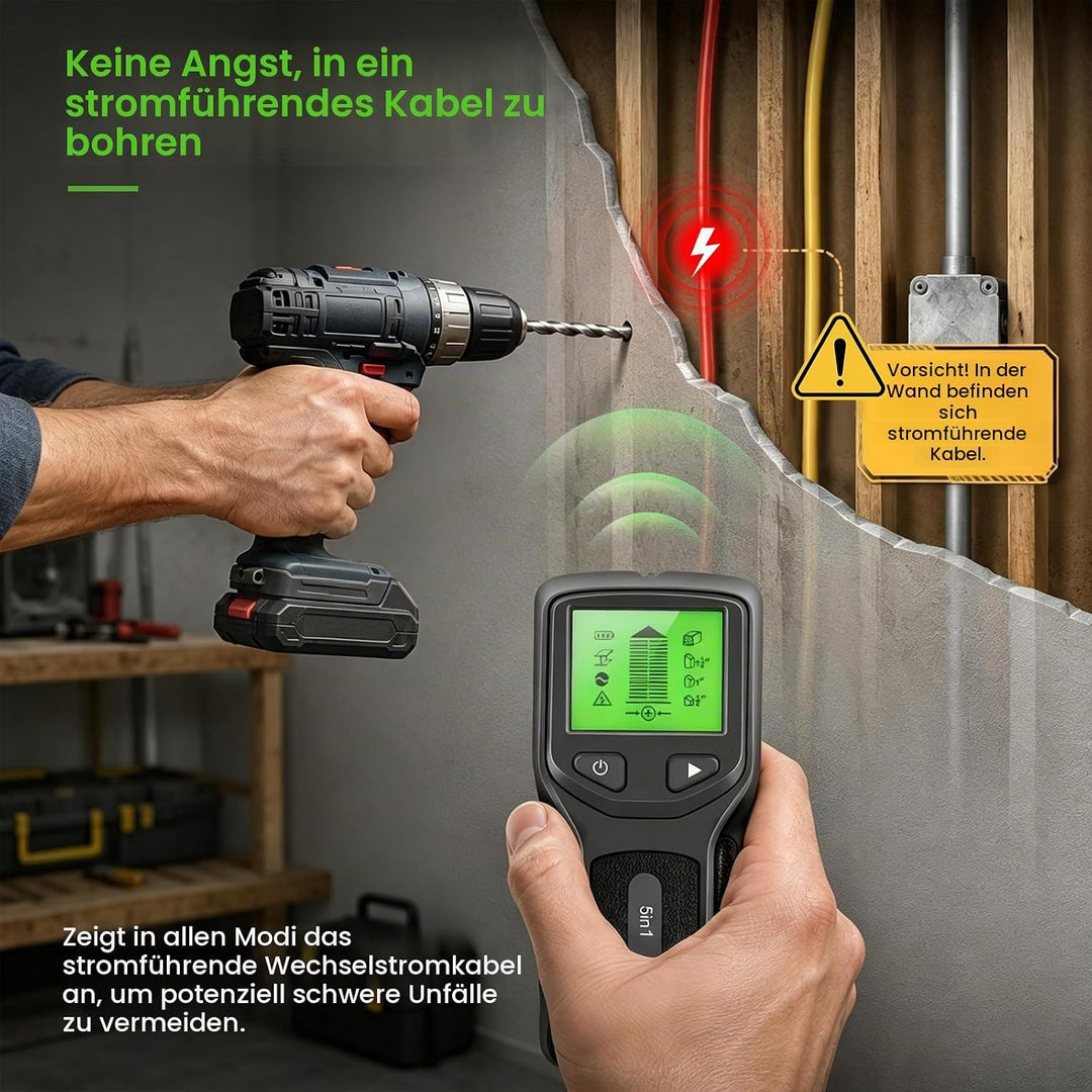 5 in1 Leitungssuchgerät Ortungsgerät Wand, Leitungssucher Stromleitungen mit HD-LCD-Display und Audi