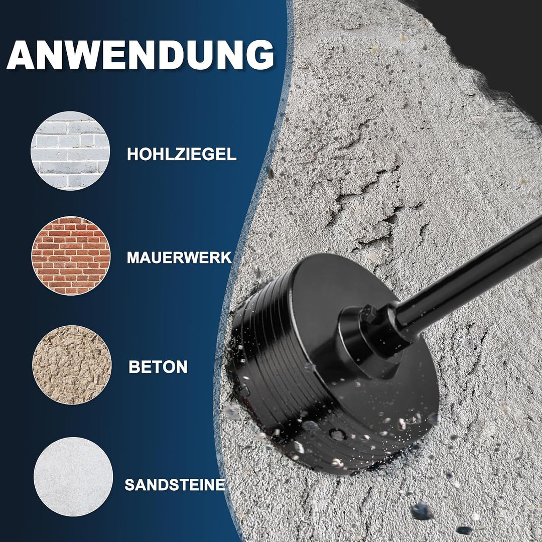 30MM Bohrkrone (XXL-Zähne) schwarz set mit 110mm SDS plus verlängerung und 4-Schneidigen Zentrierboh
