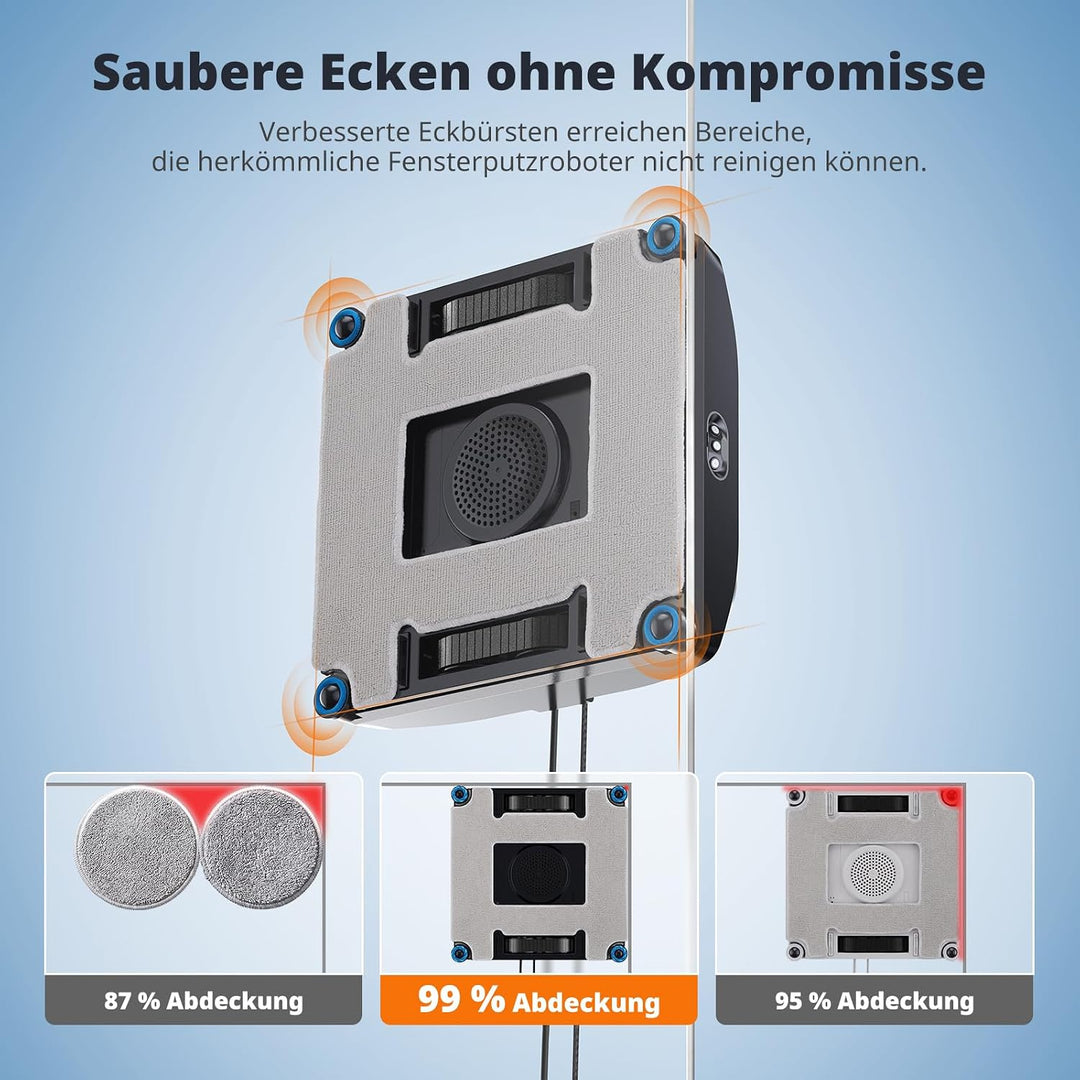 AIRMSEN YW763 Fensterputzroboter mit Eckenbürsten &amp; 6 Sprühdüsen