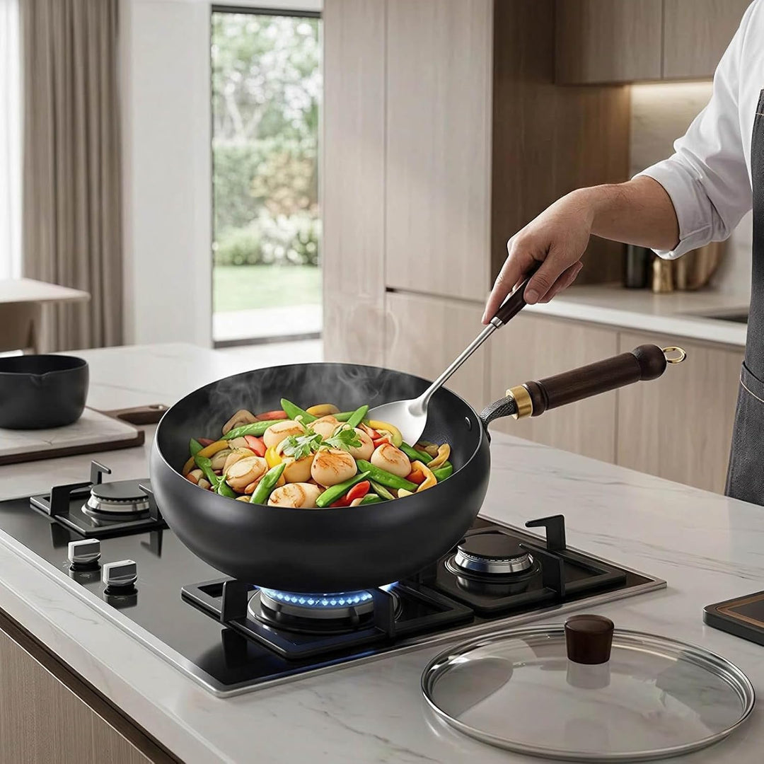 Unbeschichtete Eisenpanne,Eisen Wok, 28cm Hand-Schmiede Antikleber, 28CM