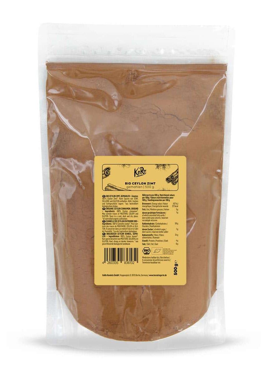 KoRo - Bio Zimt "Cinnamomum Ceylanicum" aus Madagaskar 500 g - Bio-Qualität - Fein gemahlen - Mildes