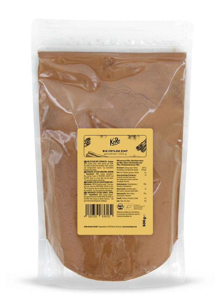 KoRo - Bio Zimt "Cinnamomum Ceylanicum" aus Madagaskar 500 g - Bio-Qualität - Fein gemahlen - Mildes