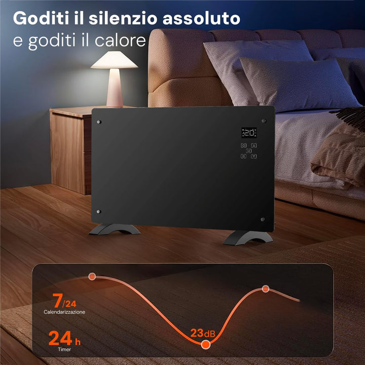 Avilia Elektrischer Konvektor aus Glas 1500 W mit LED-Display, Touch-Bedienung, Timer und fortschrit