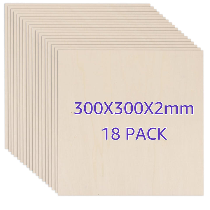 18 Stück Sperrholzplatte 2mm, 300x300MM Sperrholz 2mm Pappelsperrholz, Unbehandeltes Holz, Balsaholz