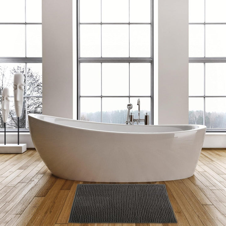 MSV Badteppich Badvorleger Duschvorleger Chenille Hochflor Badematte 60x90 cm – Grau Grau 60 x 90 cm