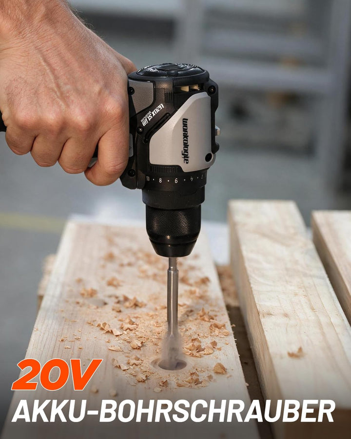 20V Max Akku-Bohrschrauber, kompatibel mit Einhell Power X-Change, Solo Schwarz und Grau, Schwarz un
