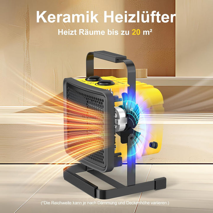 Keramik Heizlüfter 2000 Watt Bauheizer Luftmenge 240 m³/h Elektrisch mit Verstellbarer Winkel für Ga