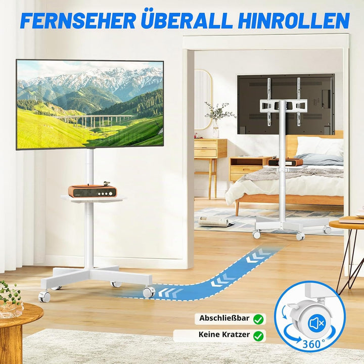TV Ständer Rollbar Fernsehständer Bodenständer - Rfiver Fernseher ständer Rollwagen mit Rollen Weiss