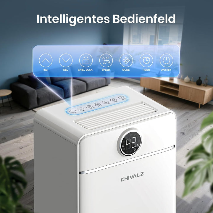 CHIVALZ Luftentfeuchter Elektrisch 12L/24h,Leiser, Hellweiss, Hellweiss
