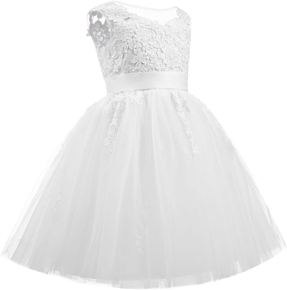 PLWEDDING Spitze V zurück Tüll Blumenmädchen Kleid Junior Mädchen Brautjungfer Hochzeit Partykleider