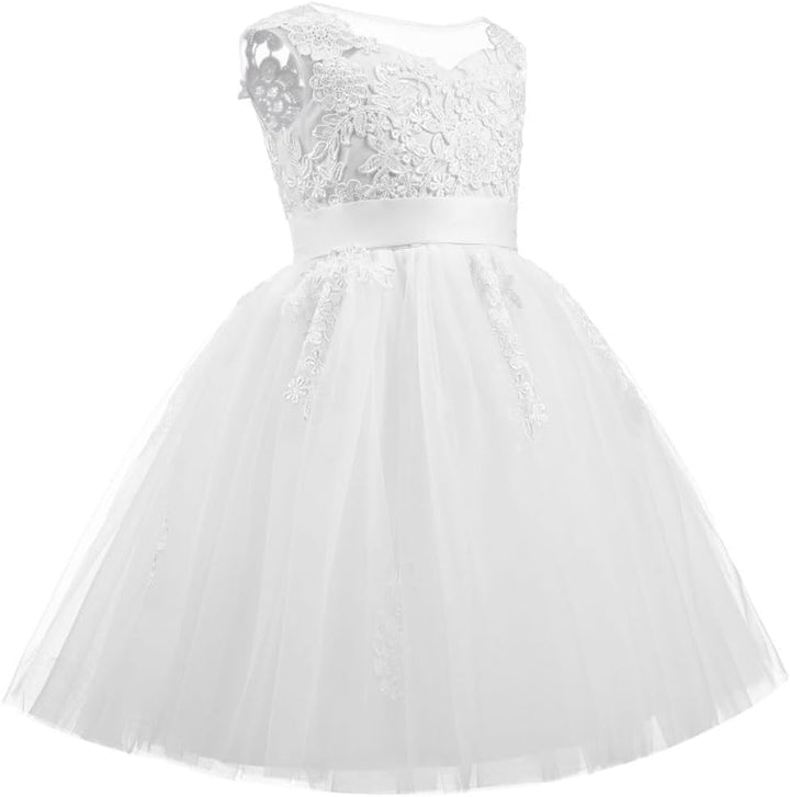 PLWEDDING Spitze V zurück Tüll Blumenmädchen Kleid Junior Mädchen Brautjungfer Hochzeit Partykleider