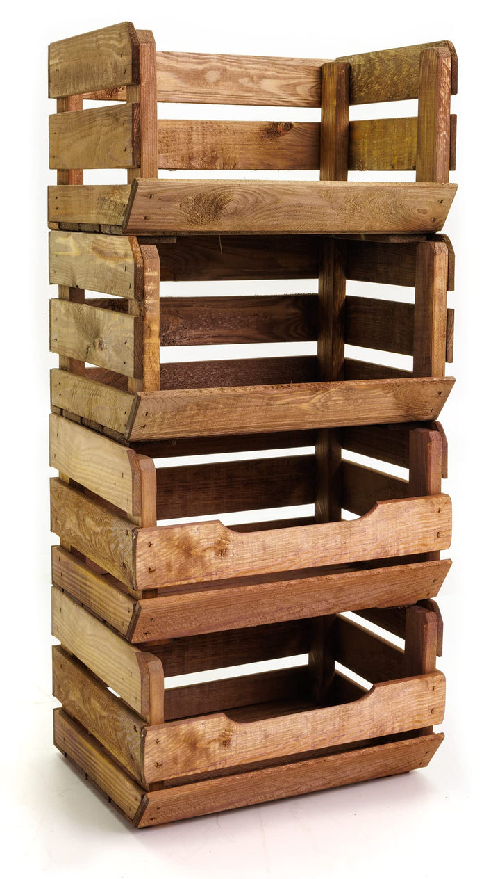 Obst-Gemüse-Kartoffelkiste Quattro-Set Holz massiv Stapelkisten | dunkel geölt