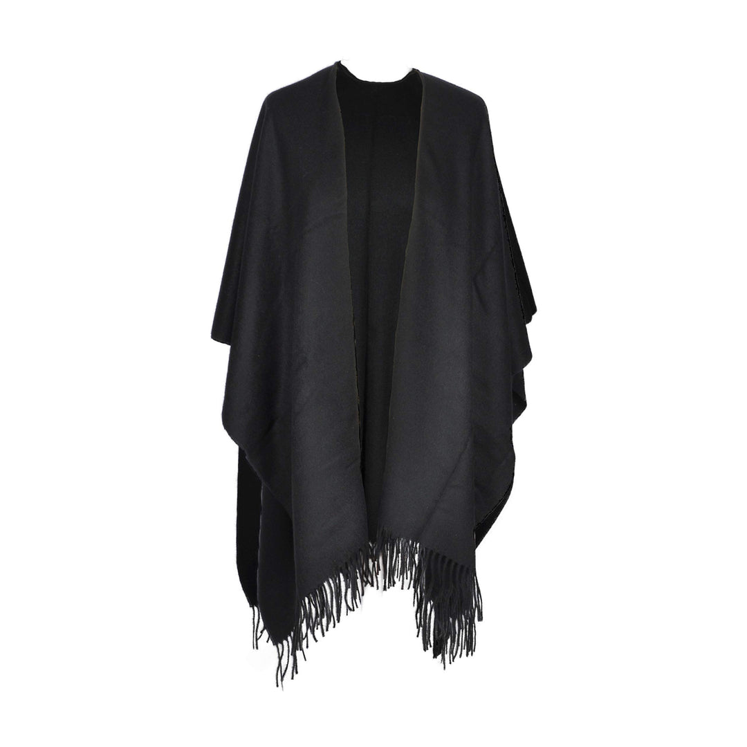 Toutacoo, Grosser Poncho mit Fransen - Damen - 01-schwarz, 01-schwarz