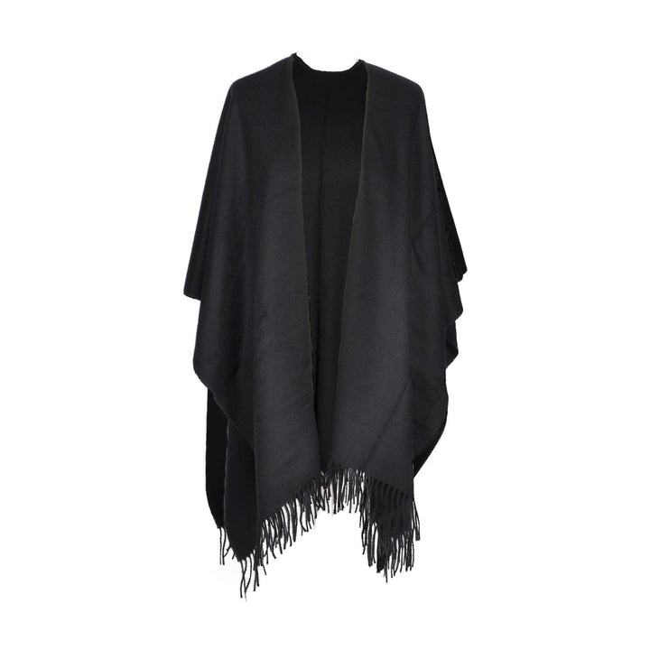 Toutacoo, Grosser Poncho mit Fransen - Damen - 01-schwarz, 01-schwarz