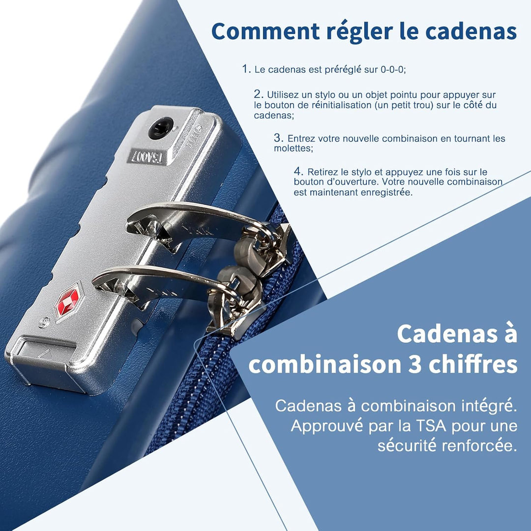 British Traveller Reisekoffer Set Handgepäck Koffer Trolleys Hartschalenkoffer ABS+PC mit 4 Spinnerr