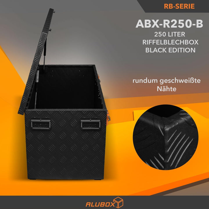 Alubox STRONG - BLACK EDITION ABX-R250 Aluminium Transportkiste aus 3mm Riffelblech 250 Liter in sch