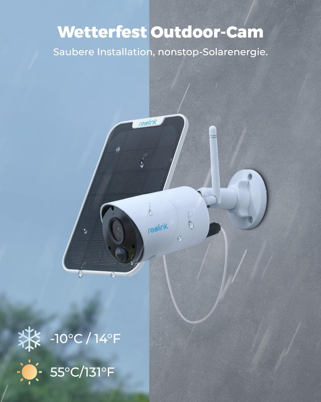 Reolink Überwachungskamera Aussen Akku Argus Eco + Solarpanel, Kabellose 1080p WLAN Solar IP Kamera