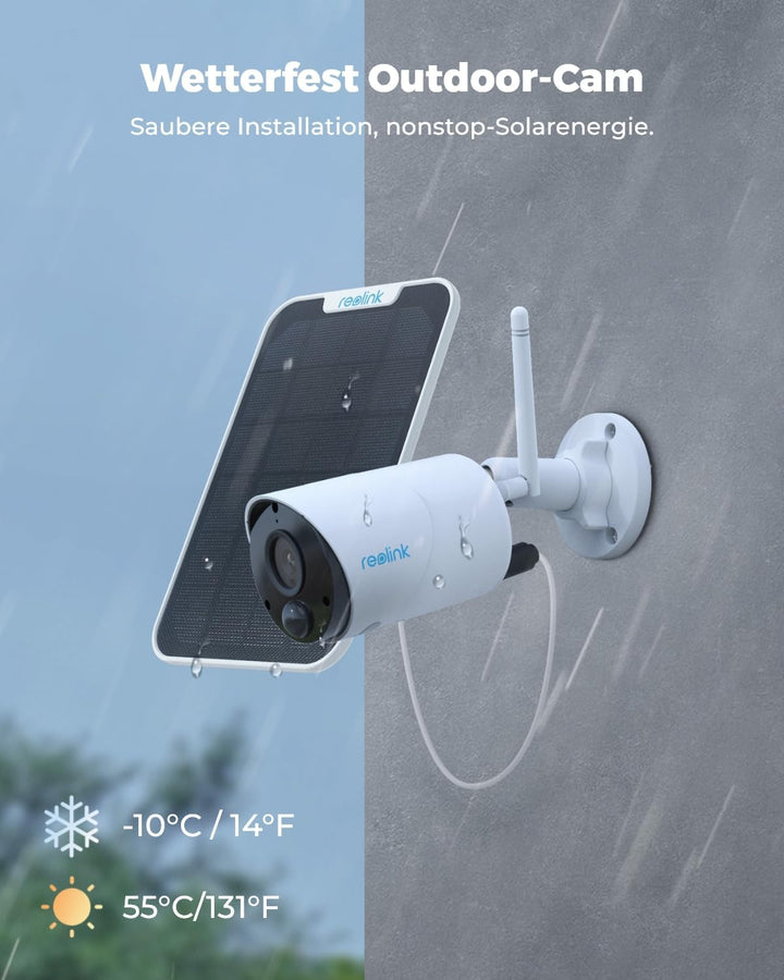 Reolink Überwachungskamera Aussen Akku Argus Eco + Solarpanel, Kabellose 1080p WLAN Solar IP Kamera
