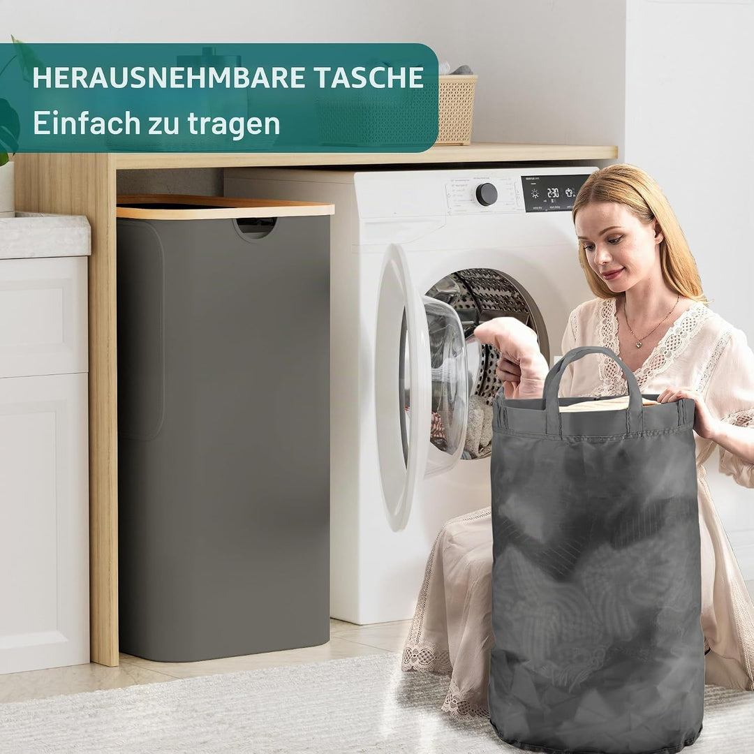 YOUDENOVA Wäschekorb mit Deckel 3 Fächer 160L Wäschesammler mit 3 Wäschesäcke Gross faltbarer Wäsche