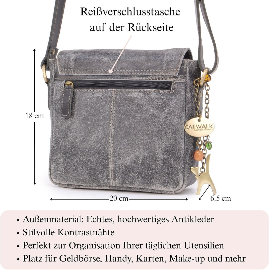 Catwalk Collection Handbags - Vintage Grobem Leder - Klien Umhängetasche Messenger/Schultertasche -