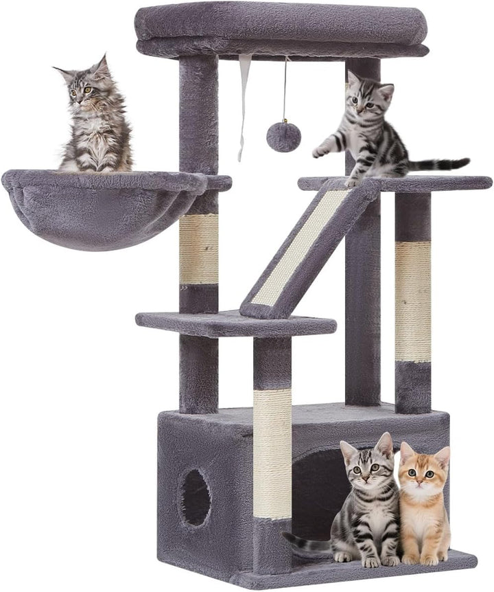 Taoqimiao Kratzbaum Klein, 98cm katzenbaum Stabil KatzenKratzbaum Cat Tree mit Katzenhaus, Korb, 4 K