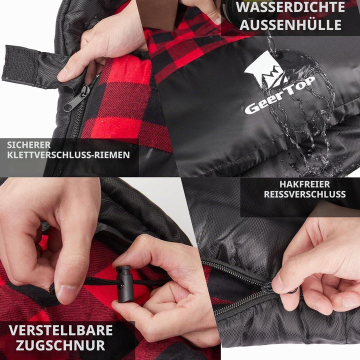 GEERTOP Schlafsack XXL 4 Jahreszeiten Flanell Campingschlafsack Übergrösse 220x100cm für Erwachsene