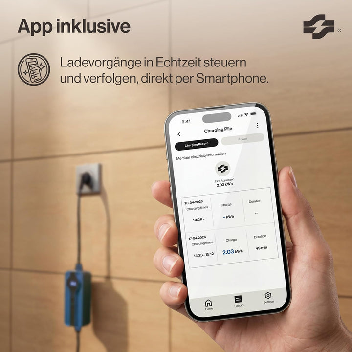 VOLDT Typ 2 Ladekabel Schuko 3,7 kW + APP, 1-phasig, 8A - 16A, verstellbare EV-Ladegerät mit steuerb