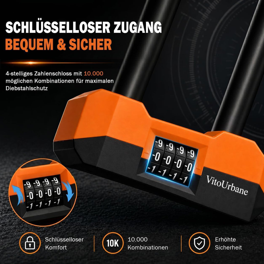 Fahrradschloss mit Zahlencode - 18 mm Fahrrad Bügelschloss und 120 cm Kette Orange und Schwarz, Oran