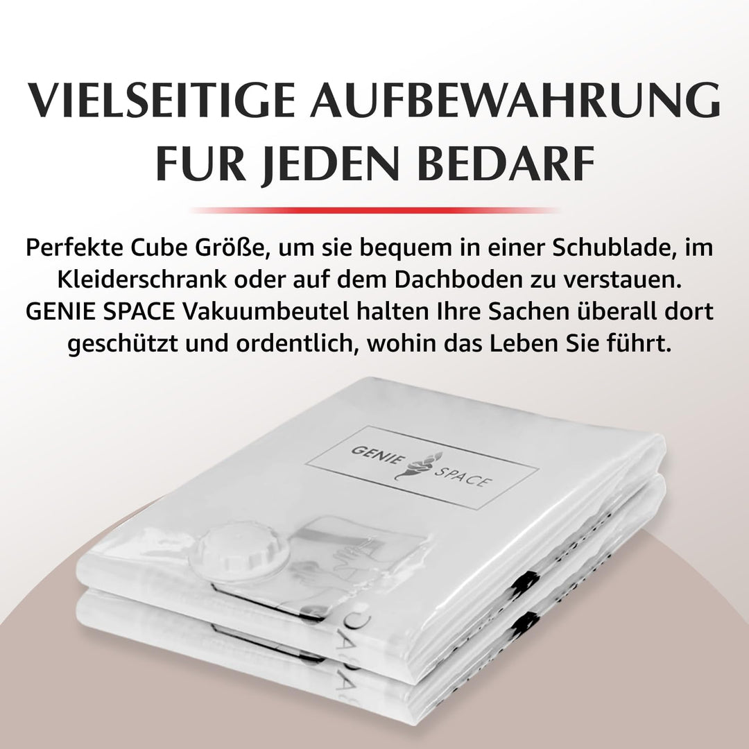 GENIE SPACE Vakuumbeutel - 5er Pack, Extra Gross, 100x80x38cm | Platzsparende Packwürfel | Luftdicht