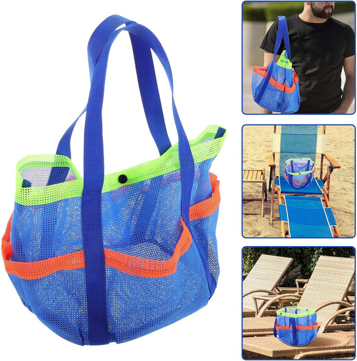 Cabilock Strandtasche Strandhandtasche mit Mehreren Fächern Netzgewebe Polyester Blau Atmungsaktiv L