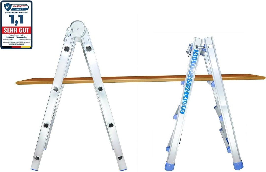 Worktekk® Profi 4/7/14 Teleskopleiter Leiter 14 Sprossen Aluleiter Mehrzweckleiter Klappleiter Bockl