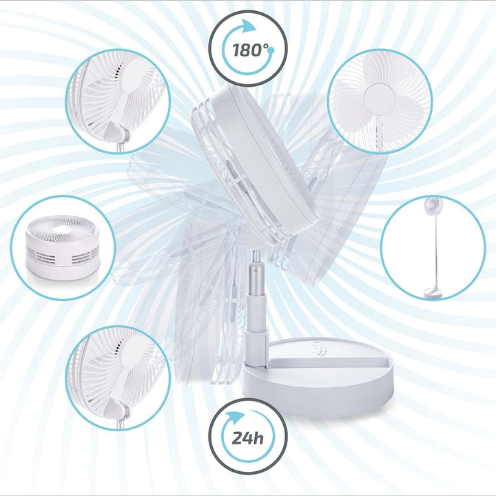 GOODS+GADGETS Faltbarer Tischventilator &amp; Stand-Ventilator mit wiederaufladbarer Batterie mit 6000 m