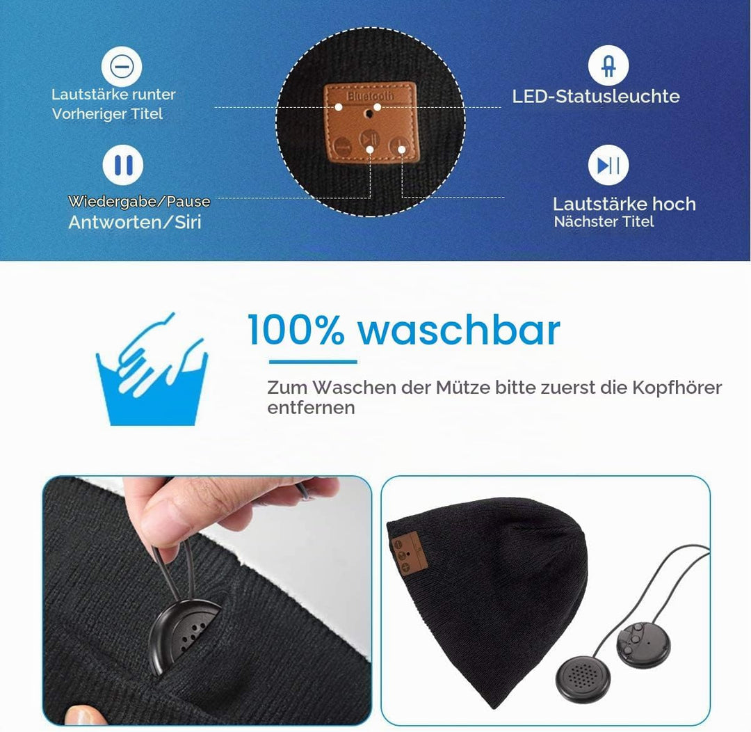 Bluetooth Beanie Mütze mit Kopfhörern Bluetooth Musik Hut Wireless Mütze Ausgestattet mit Bluetooth